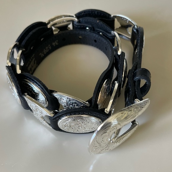 Tony Lama Accessories - Vintage Tony Lama Black Leather & Silver Concho Western Belt New Unworn Size 34